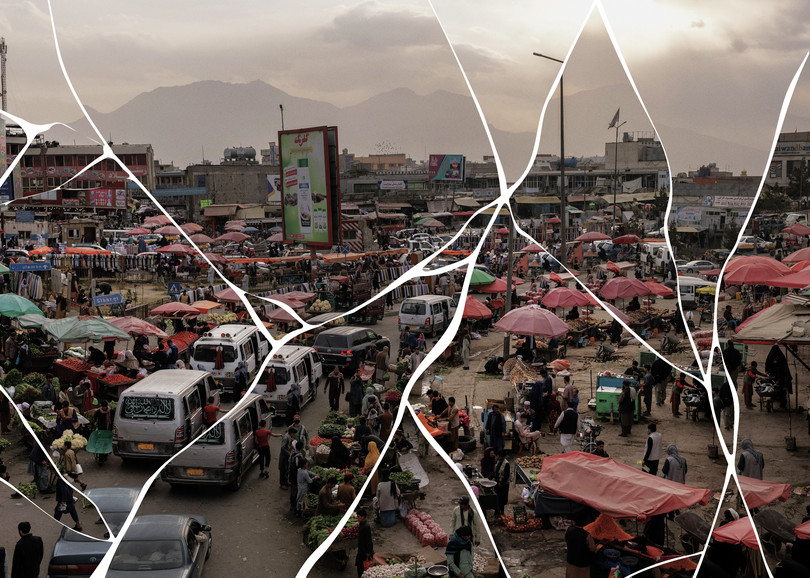 A crowded market in Kabul, Afghanistan.