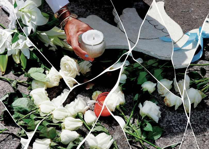 White roses are laid on the ground as part of a ‘Walk for Peace’ in Guadalajara, Mexico.