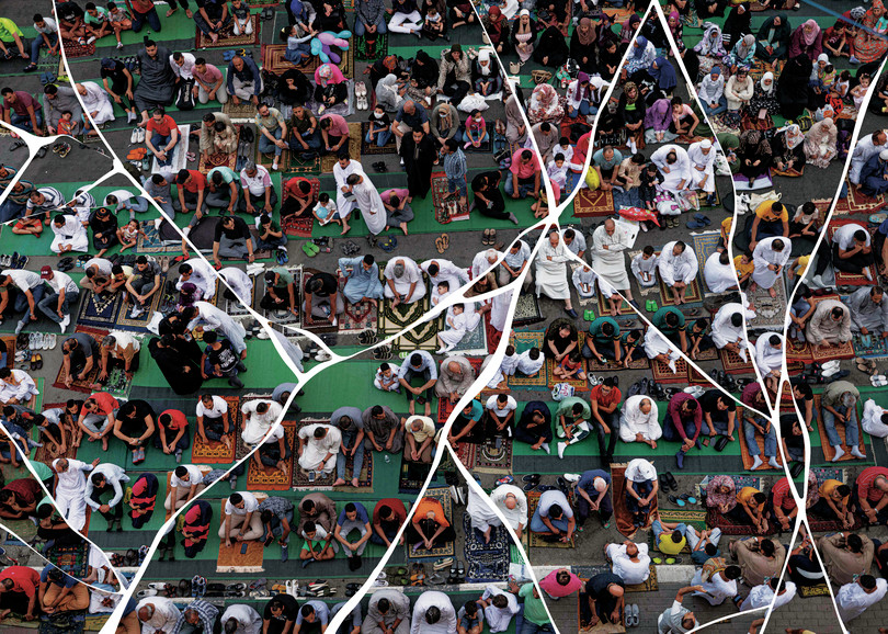 Aerial view of Muslims gathered to pray on Eid al-Adha in Cairo, Egypt.